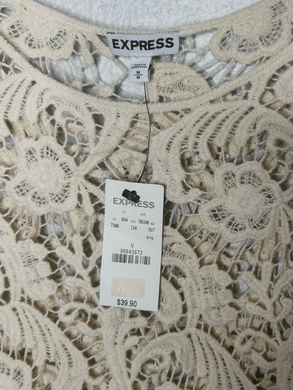 Express Crochet Lace Boho Crop Top Ivory/Off White - Selina Gomez Inspired NWT - Picture 4 of 7